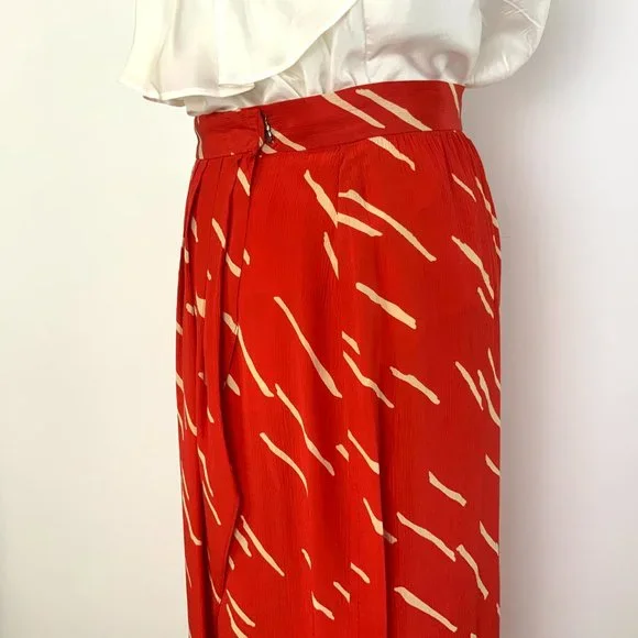 Vintage Christian Dior Red  Silk Wrap Front Midi Skirt Luxury Size 10 - Picture 7 of 16